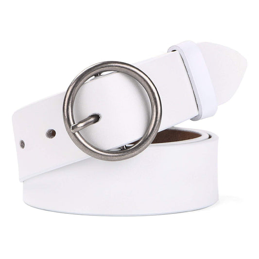 Women Casual Dress Belt Genuine Leather Belt with Round Buckle by JASGOOD