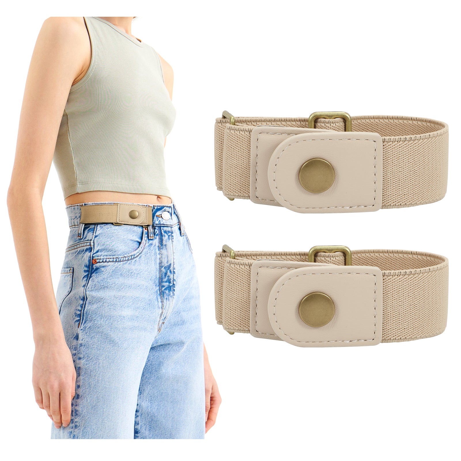 Men Women 2 Pack Elastic Invisible Belts No Buckle Stretch Belt for Jeans - JASGOOD OFFICIAL
