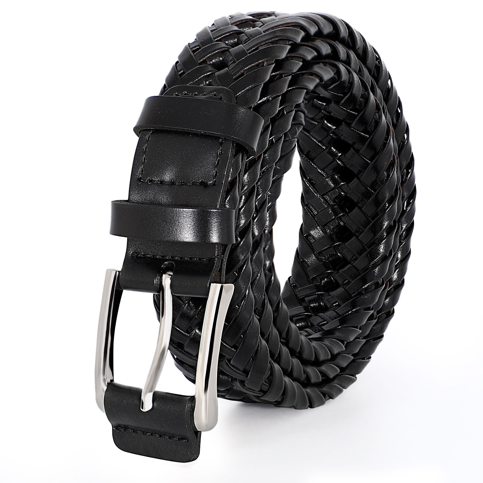 Men’s Leather Braided Belt Cowhide Leather Woven Belt for Jeans - JASGOOD OFFICIAL