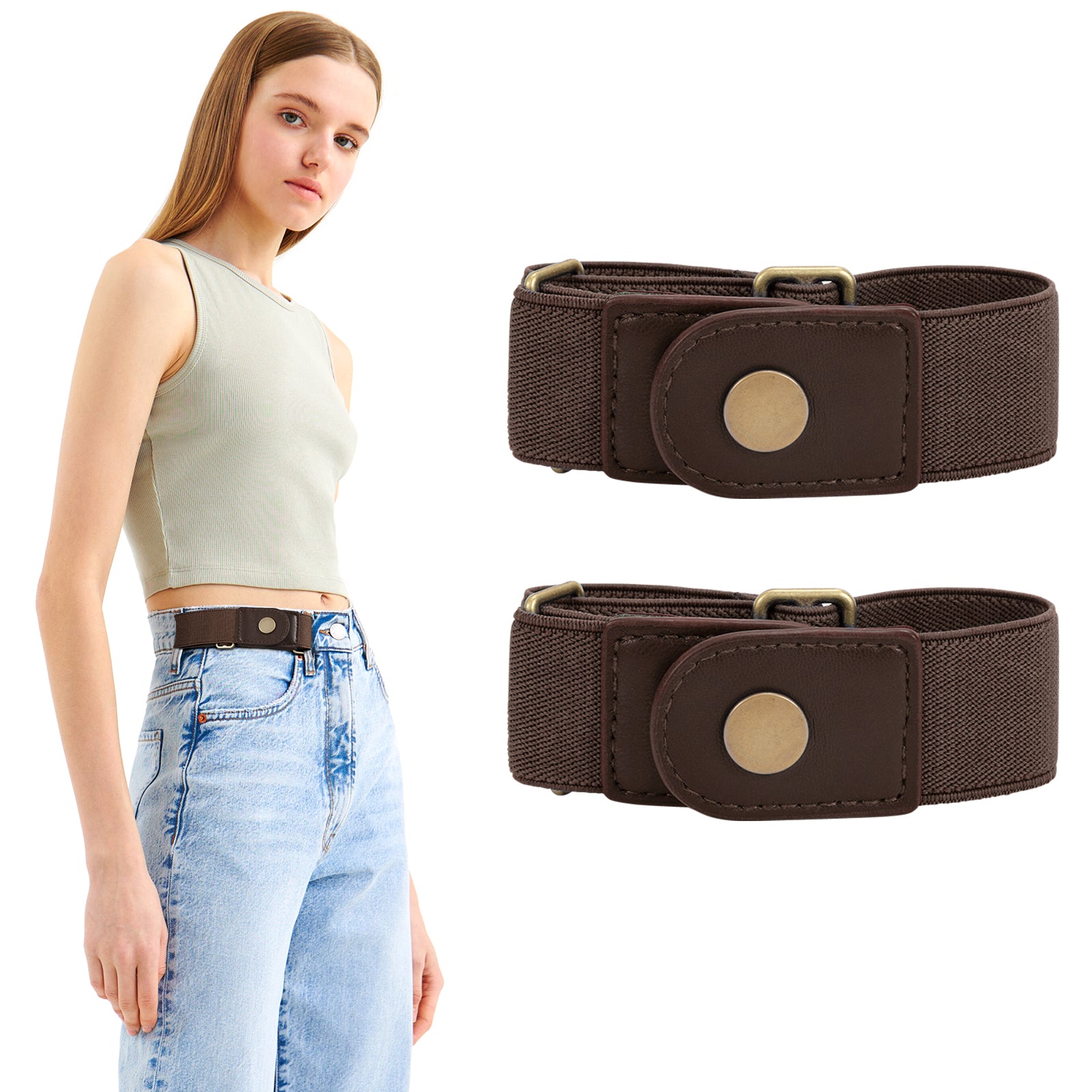 Men Women 2 Pack Elastic Invisible Belts No Buckle Stretch Belt for Jeans - JASGOOD OFFICIAL