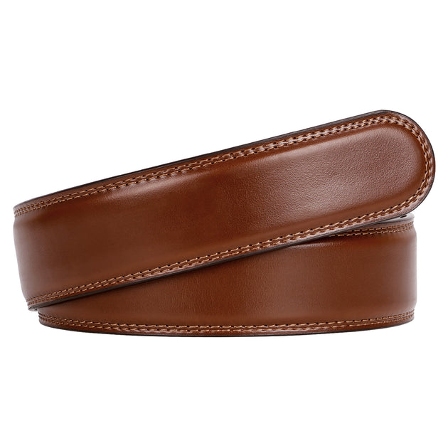 Men's Ratchet Leather Belt for Dress, Sliding Automatic Buckle
