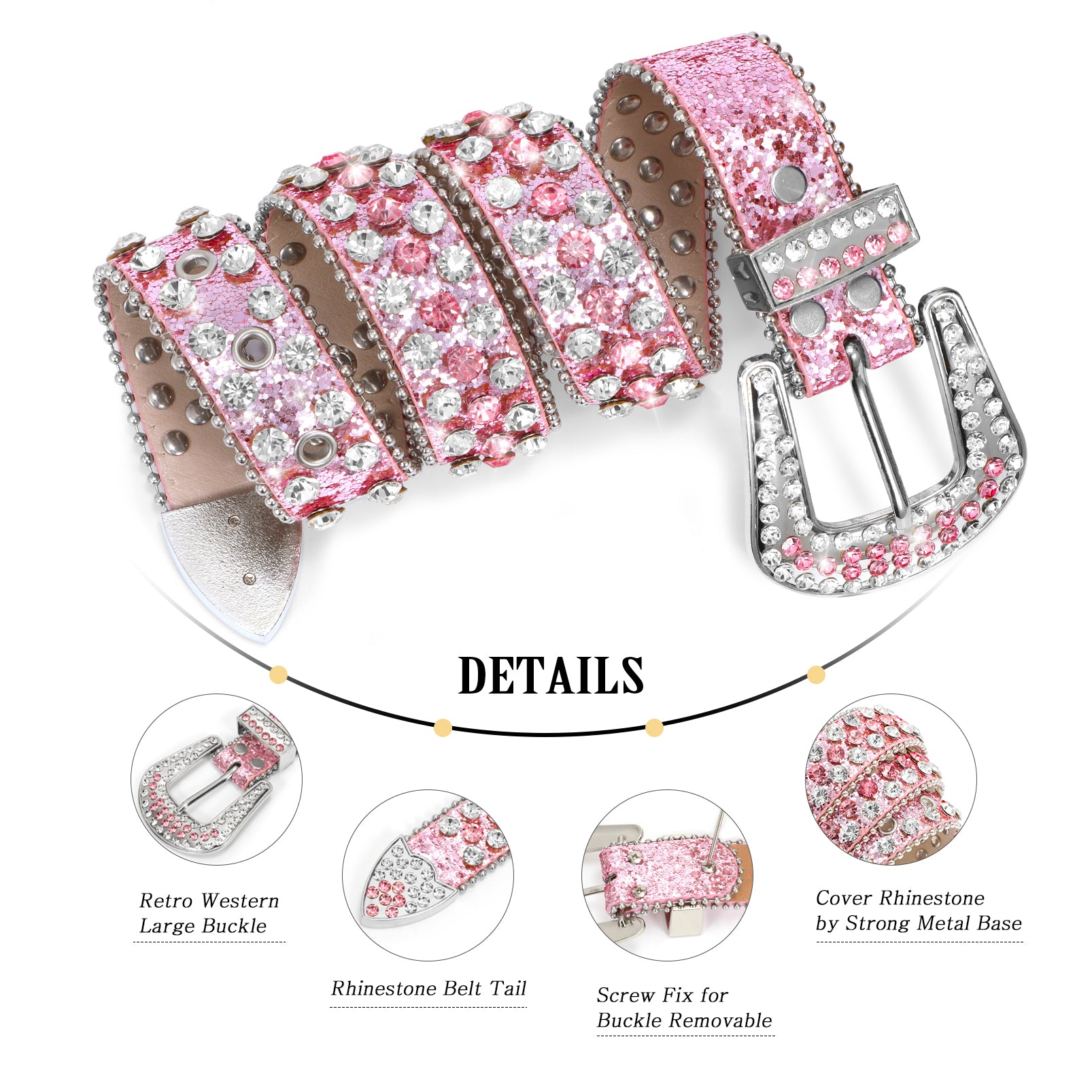 Kids Fashion Rhinestone Shiny Crystal Studded Leather Belts - JASGOOD OFFICIAL