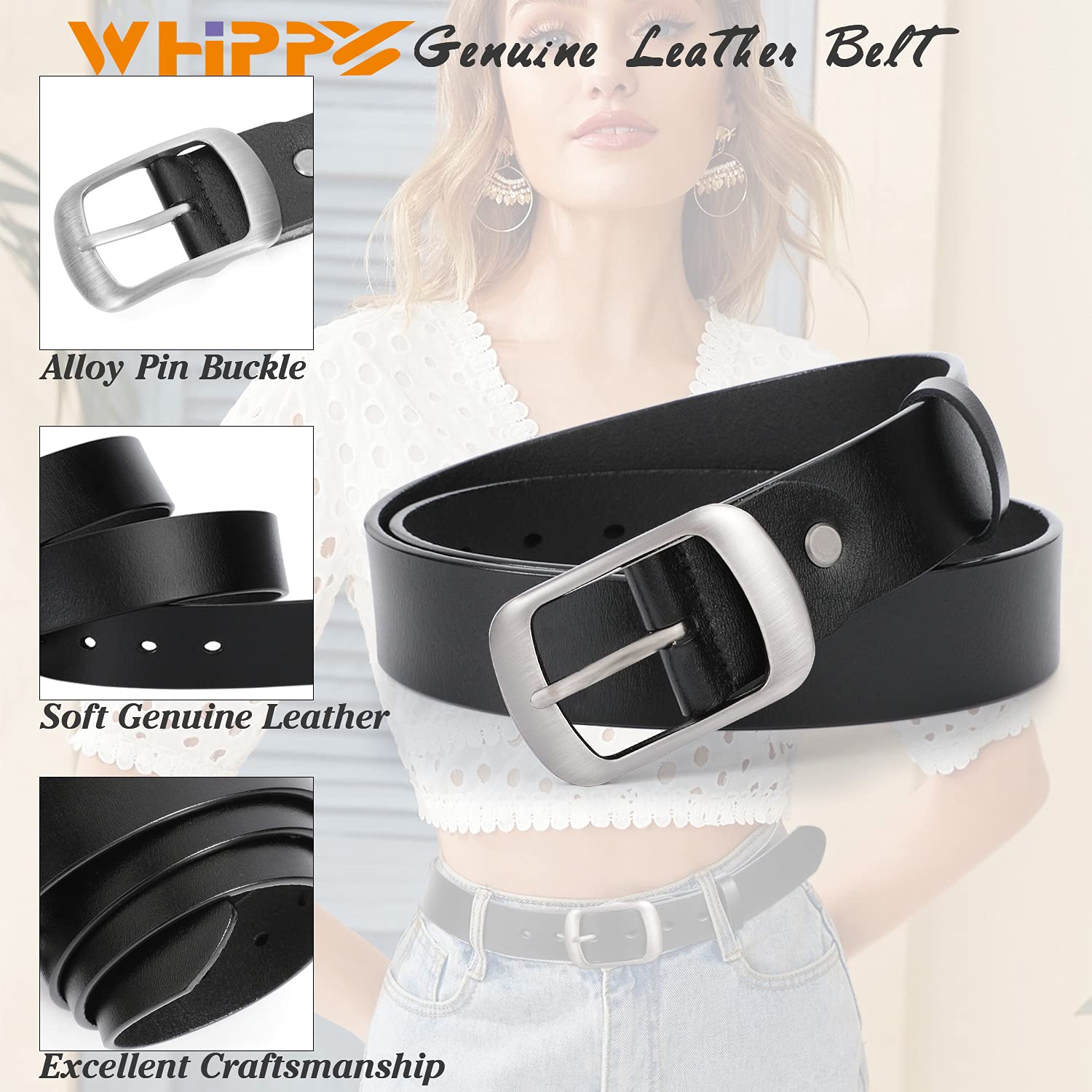 Women Leather Belts for Jeans Pants Fashion Dress Belt for Women with Solid Pin Buckle - JASGOOD OFFICIAL