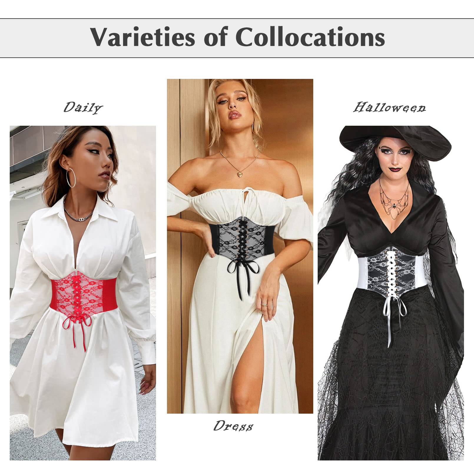 Women Lace-up Corset Waist Belt Transparent PVC Lace Crochet Elastic Wide Belt for Dress - JASGOOD OFFICIAL