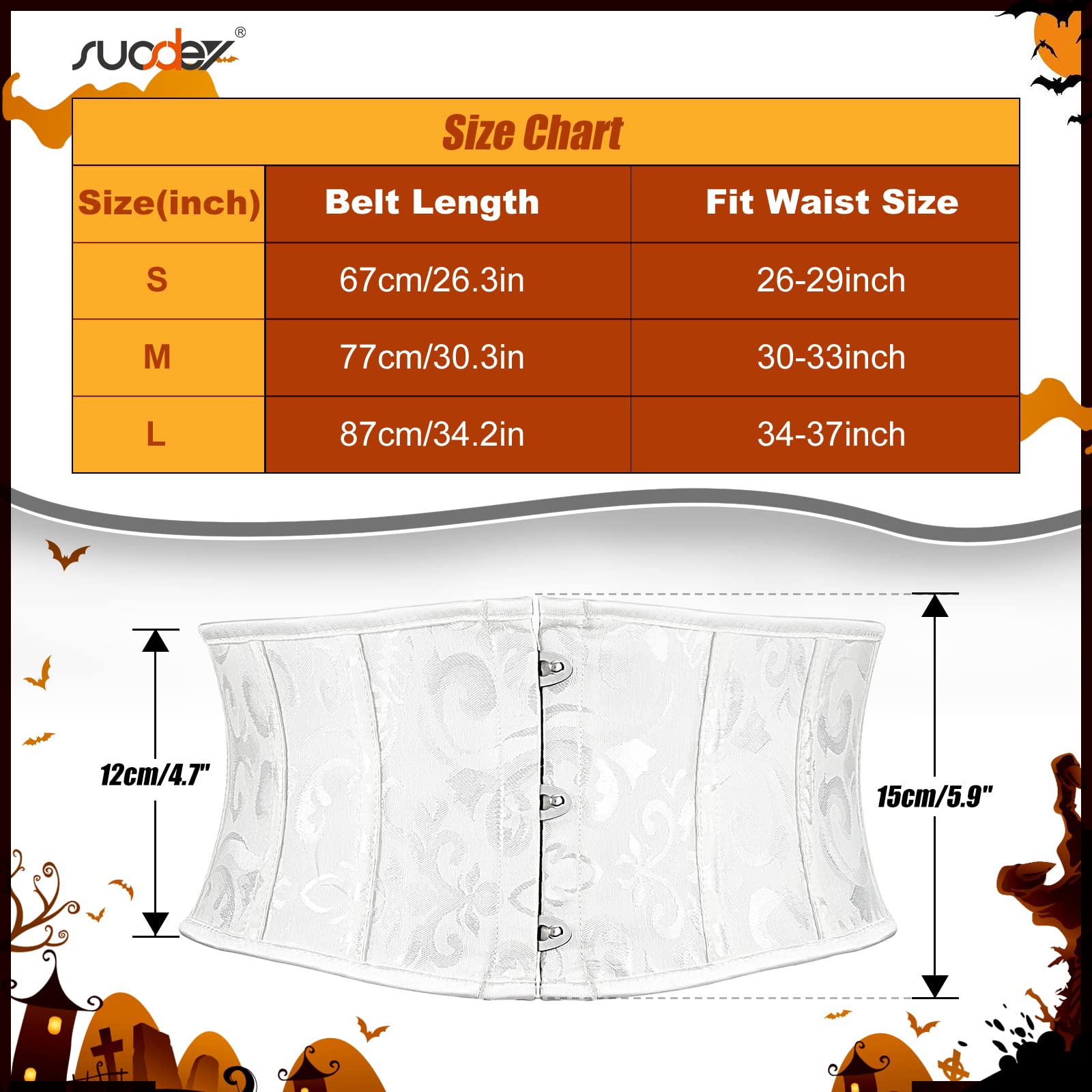 Women's Jacquard Brocade Corset Waist Belt, Underbust Steel Boned Lace Up Satin Bustier Waspie Belt by Jasgood - JASGOOD OFFICIAL