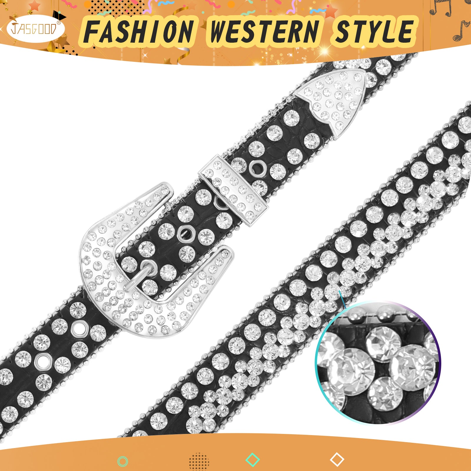 Rhinestone Belt for Men Women Western Cowboy Cowgirl Bling Studded Leather Belt for Jeans Pants - JASGOOD OFFICIAL