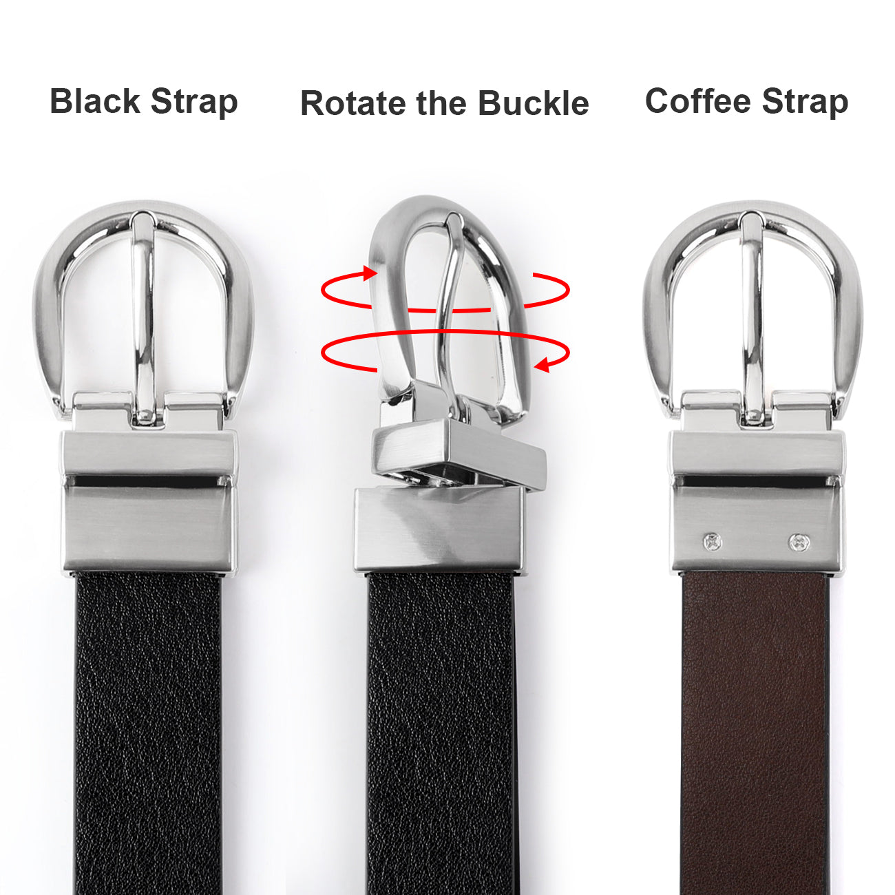 JASGOOD Kids Leather Reversible Belt, Boys Casual Belt for Jeans School Uniform with Rotated Buckle