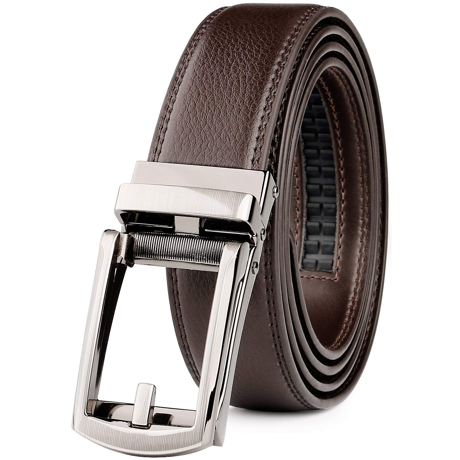 Leather Ratchet Dress Belt for Men Perfect Fit Waist Size Up to 44" with Automatic Buckle