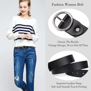 Women Casual Dress Belt Genuine Leather Belt with Round Buckle by JASGOOD 