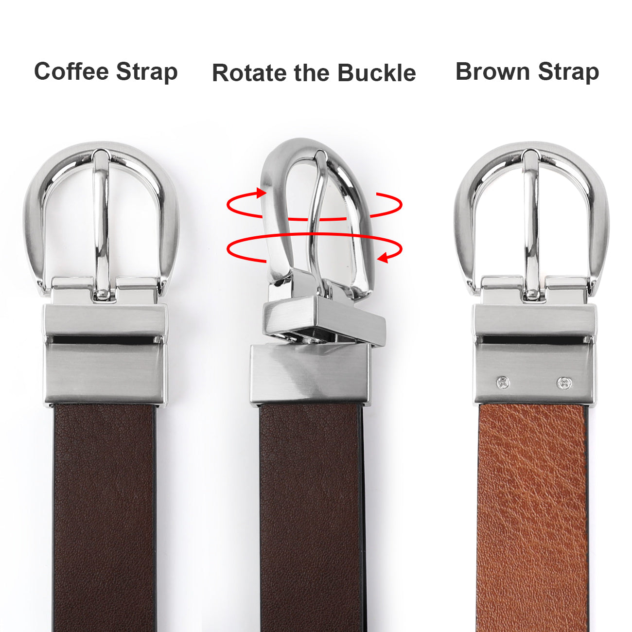JASGOOD Kids Leather Reversible Belt, Boys Casual Belt for Jeans School Uniform with Rotated Buckle