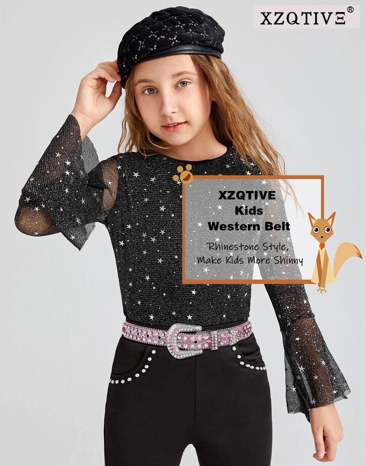 Kids Fashion Rhinestone Shiny Crystal Studded Leather Belts - JASGOOD OFFICIAL