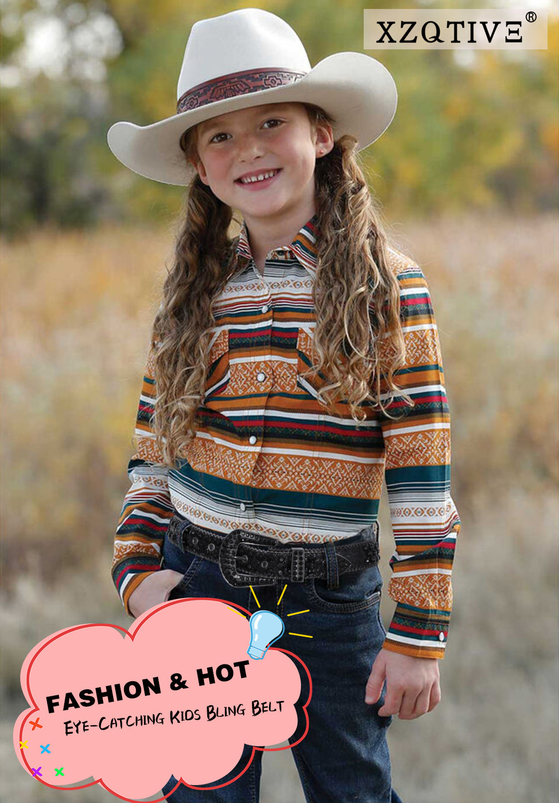 Kids Fashion Rhinestone Shiny Crystal Studded Leather Belts - JASGOOD OFFICIAL