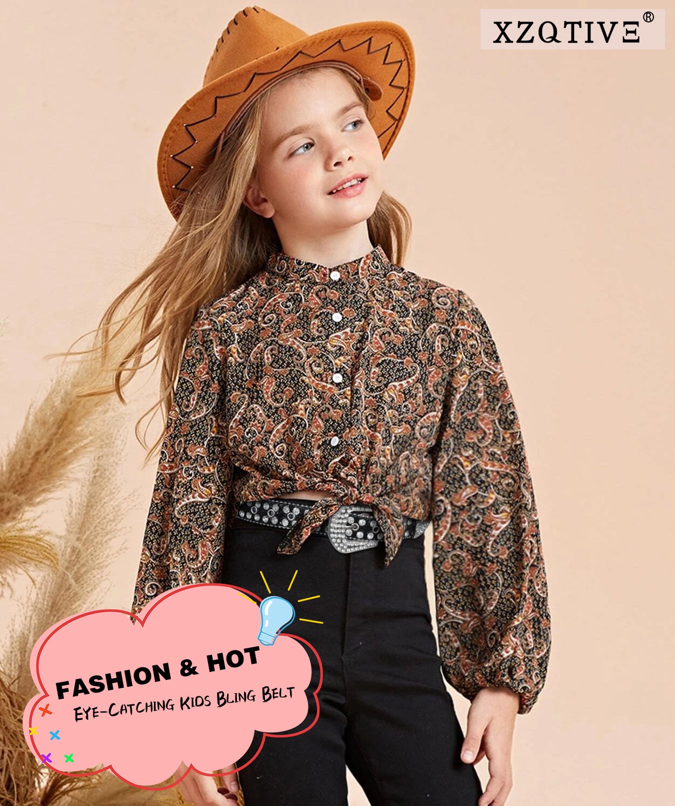 Kids Fashion Rhinestone Shiny Crystal Studded Leather Belts - JASGOOD OFFICIAL