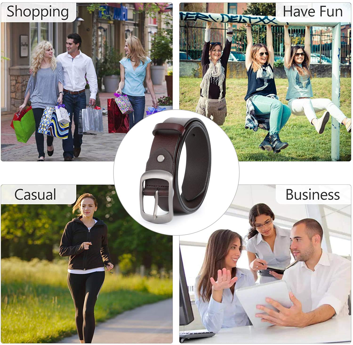 Women Leather Belts for Jeans Pants Fashion Dress Belt for Women with Solid Pin Buckle - JASGOOD OFFICIAL