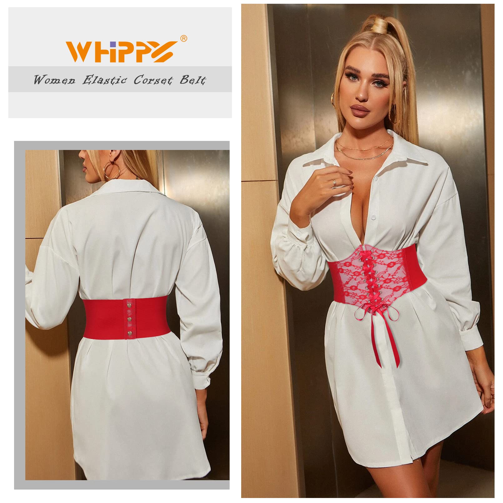 Women Lace-up Corset Waist Belt Transparent PVC Lace Crochet Elastic Wide Belt for Dress - JASGOOD OFFICIAL
