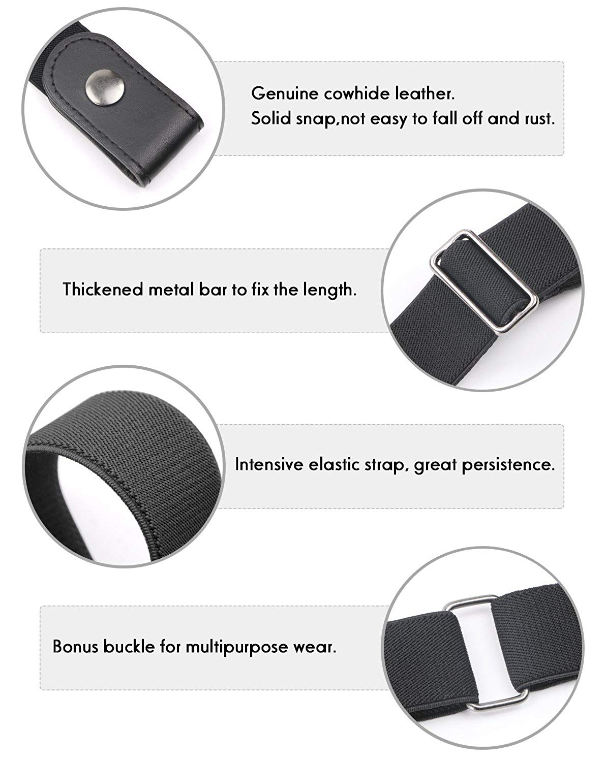 No Buckle Women/Men Invisible Belt Elastic Waist Belt Up to 48" for Jeans Pants Dresses
