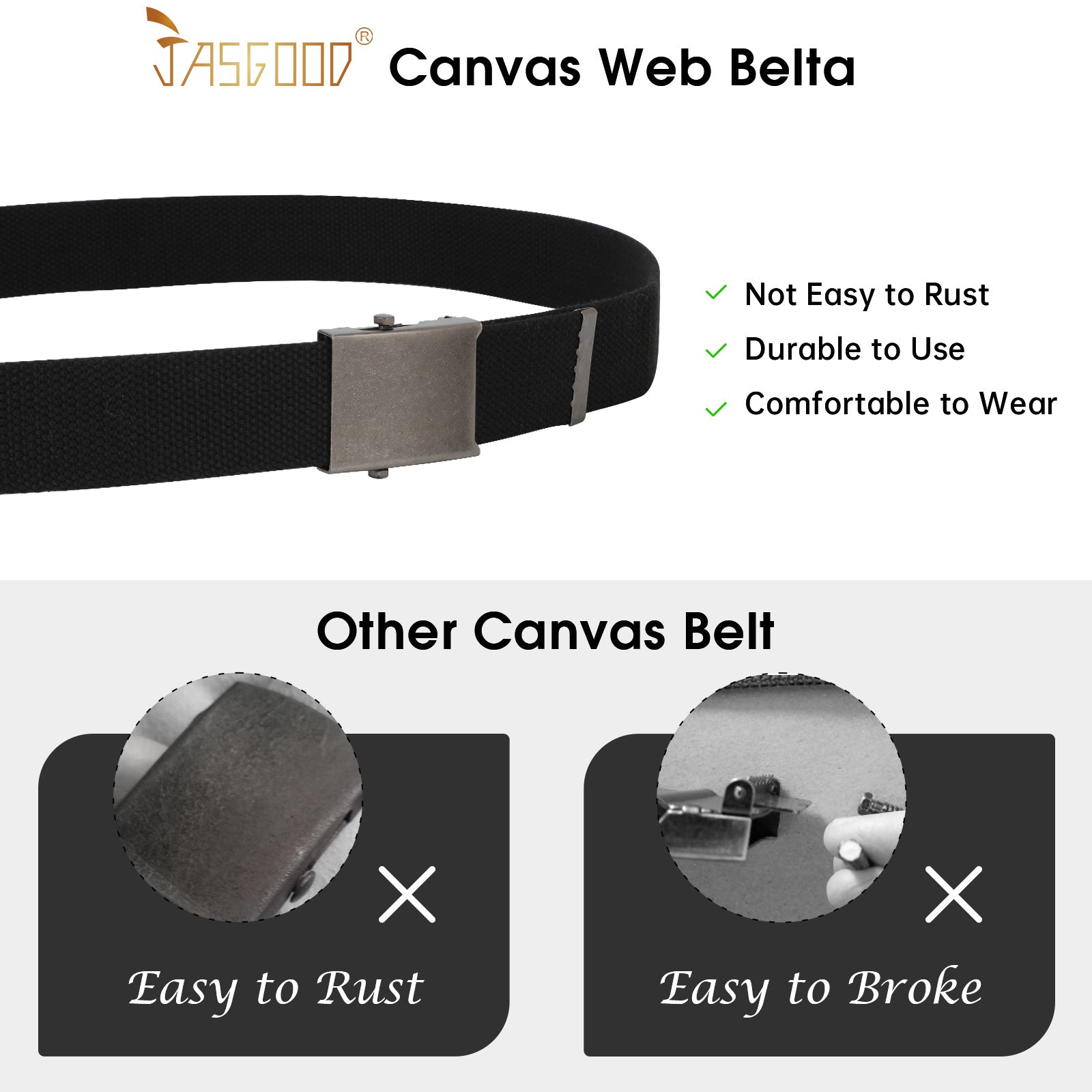 2PCS Men's Outdoor Plastic Belt with Removable Buckle Hiking Belt - JASGOOD OFFICIAL