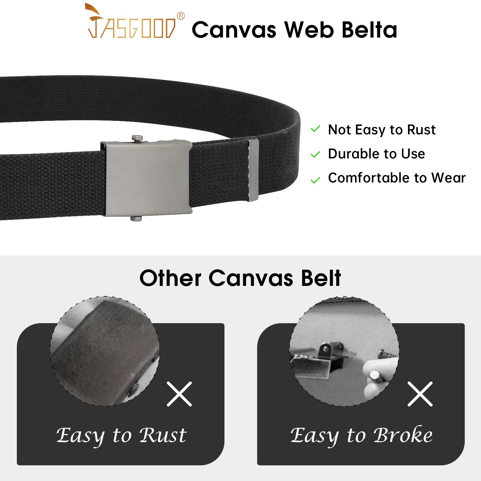 2PCS Men's Outdoor Plastic Belt with Removable Buckle Hiking Belt - JASGOOD OFFICIAL