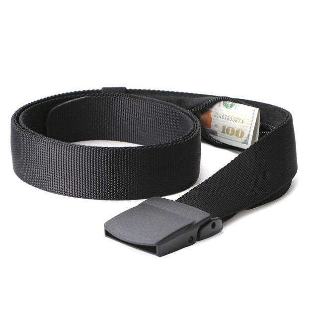 Travel Security Money Belt with Hidden Money Pocket - Cashsafe Anti-Theft  Wallet Unisex Nickel free Nylon Belt by JASGOOD, A-black, Suit for pant  size