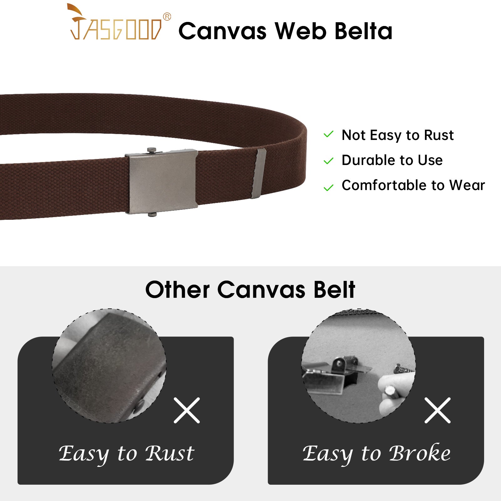 2PCS Men's Outdoor Plastic Belt with Removable Buckle Hiking Belt - JASGOOD OFFICIAL
