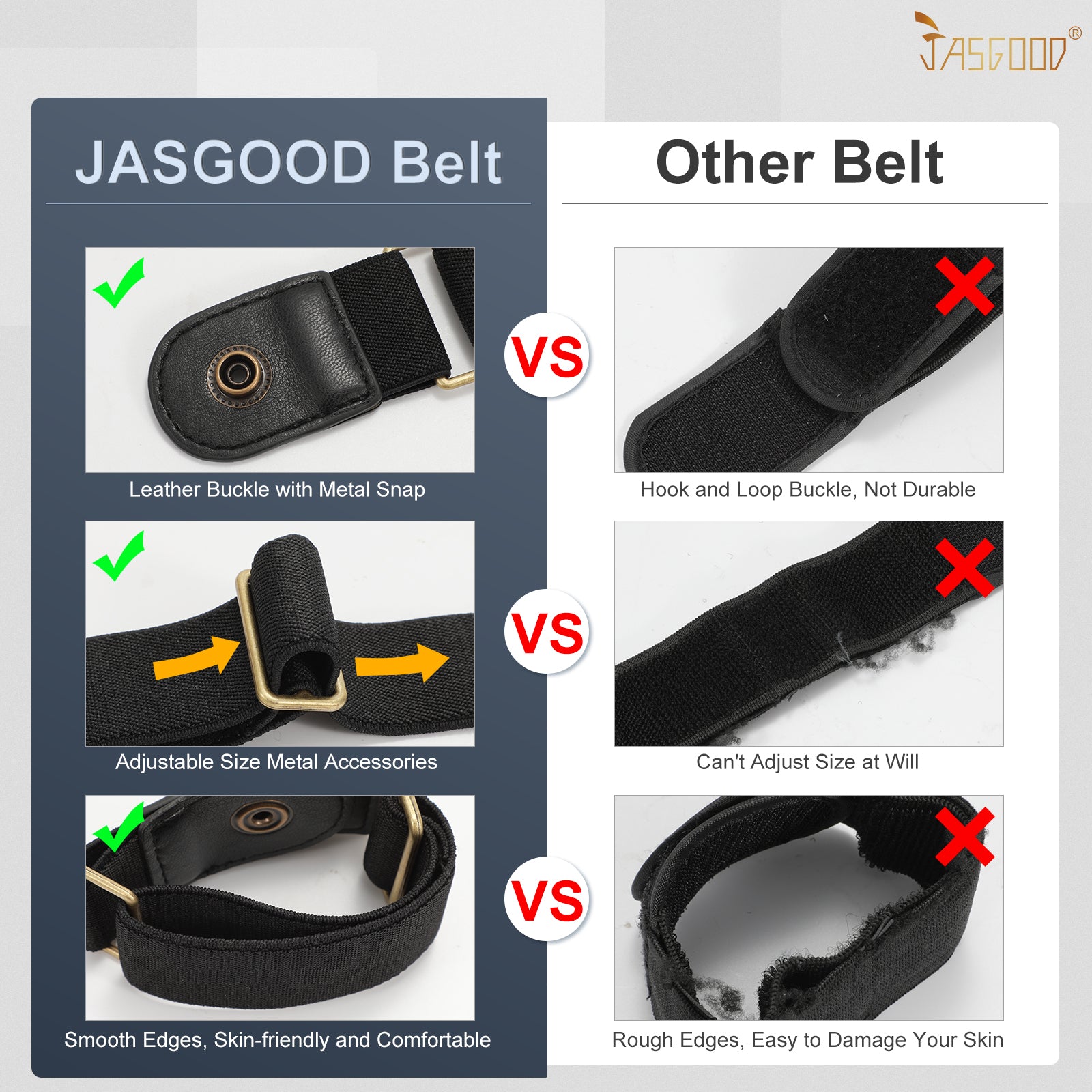 Men Women 2 Pack Elastic Invisible Belts No Buckle Stretch Belt for Jeans - JASGOOD OFFICIAL