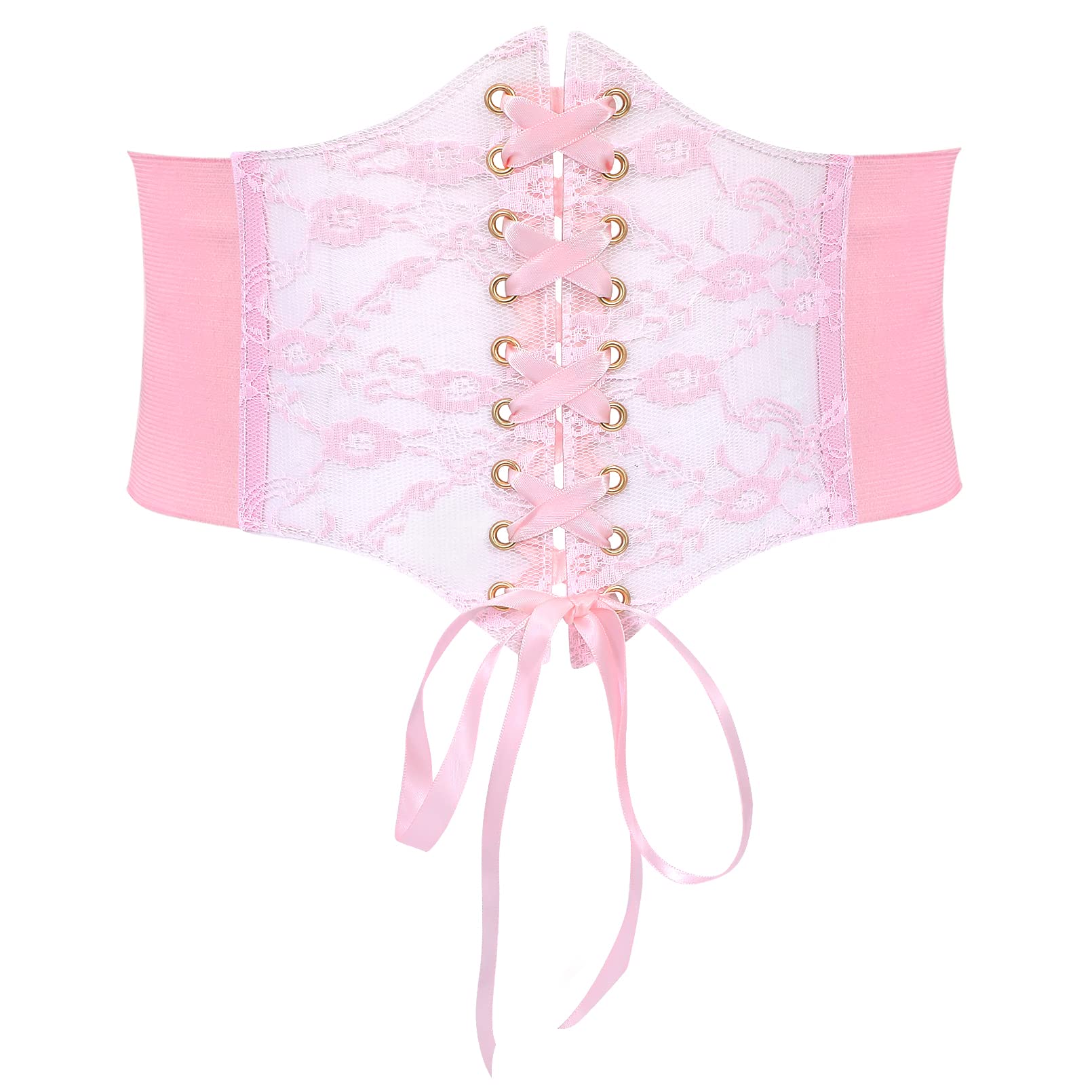 Women Lace-up Corset Waist Belt Transparent PVC Lace Crochet Elastic Wide Belt for Dress - JASGOOD OFFICIAL