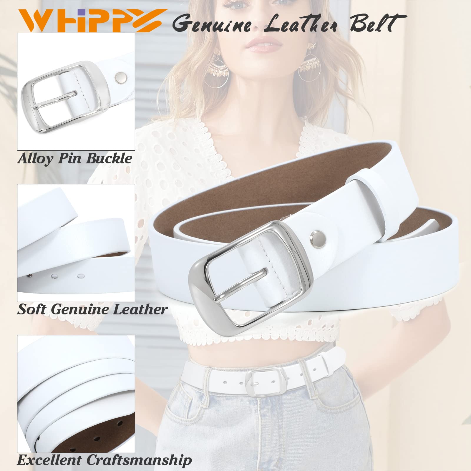 Women Leather Belts for Jeans Pants Fashion Dress Belt for Women with Solid Pin Buckle - JASGOOD OFFICIAL