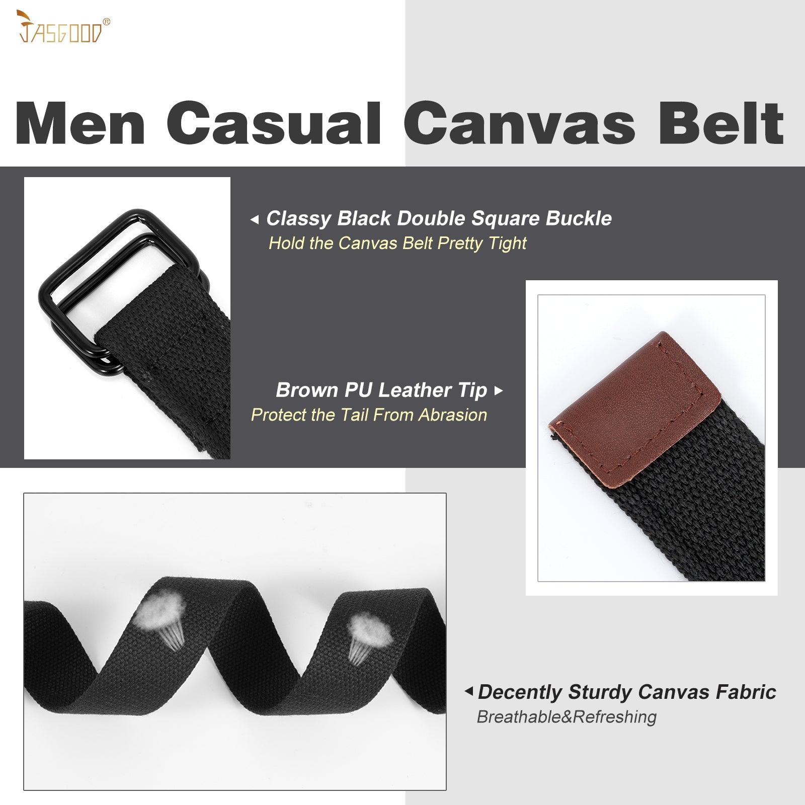2pcs Men's Belt Kids Canvas Web Belt Football Belt with Double D-ring Buckle - JASGOOD OFFICIAL