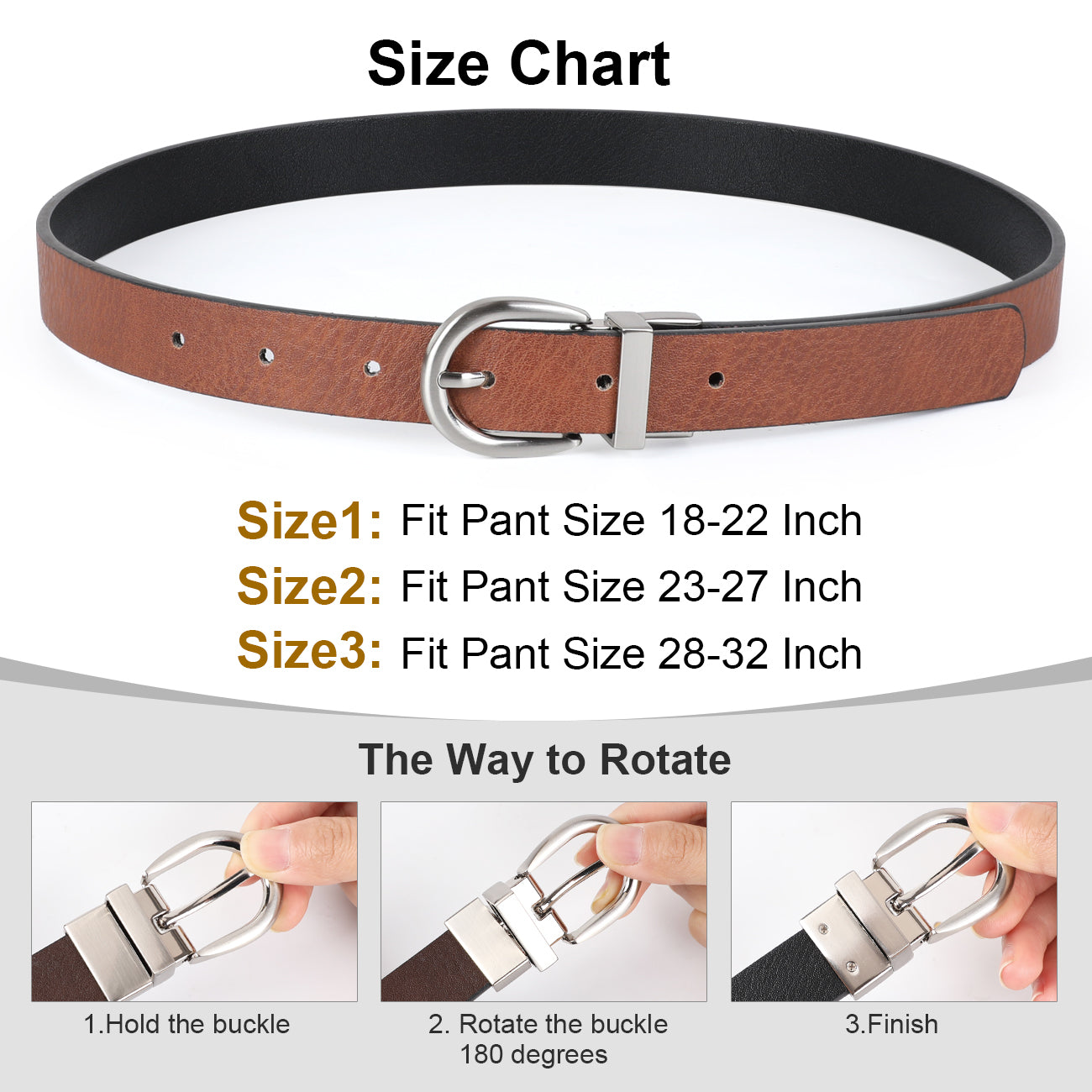 JASGOOD Kids Leather Reversible Belt, Boys Casual Belt for Jeans School Uniform with Rotated Buckle