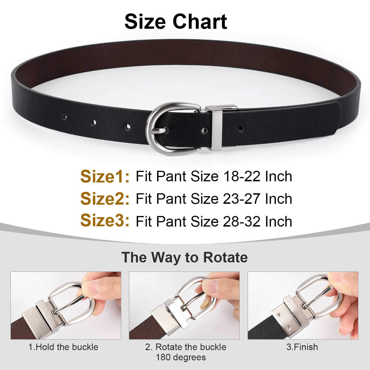 JASGOOD Kids Leather Reversible Belt, Boys Casual Belt for Jeans School Uniform with Rotated Buckle