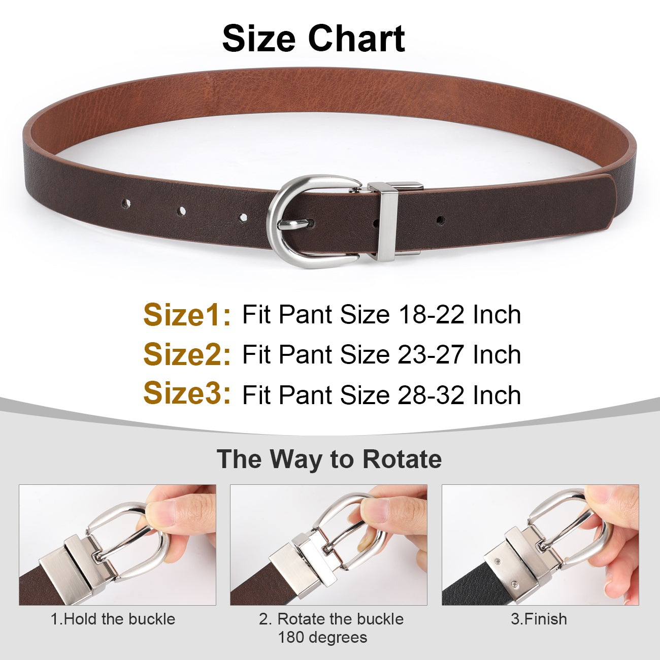 JASGOOD Kids Leather Reversible Belt, Boys Casual Belt for Jeans School Uniform with Rotated Buckle