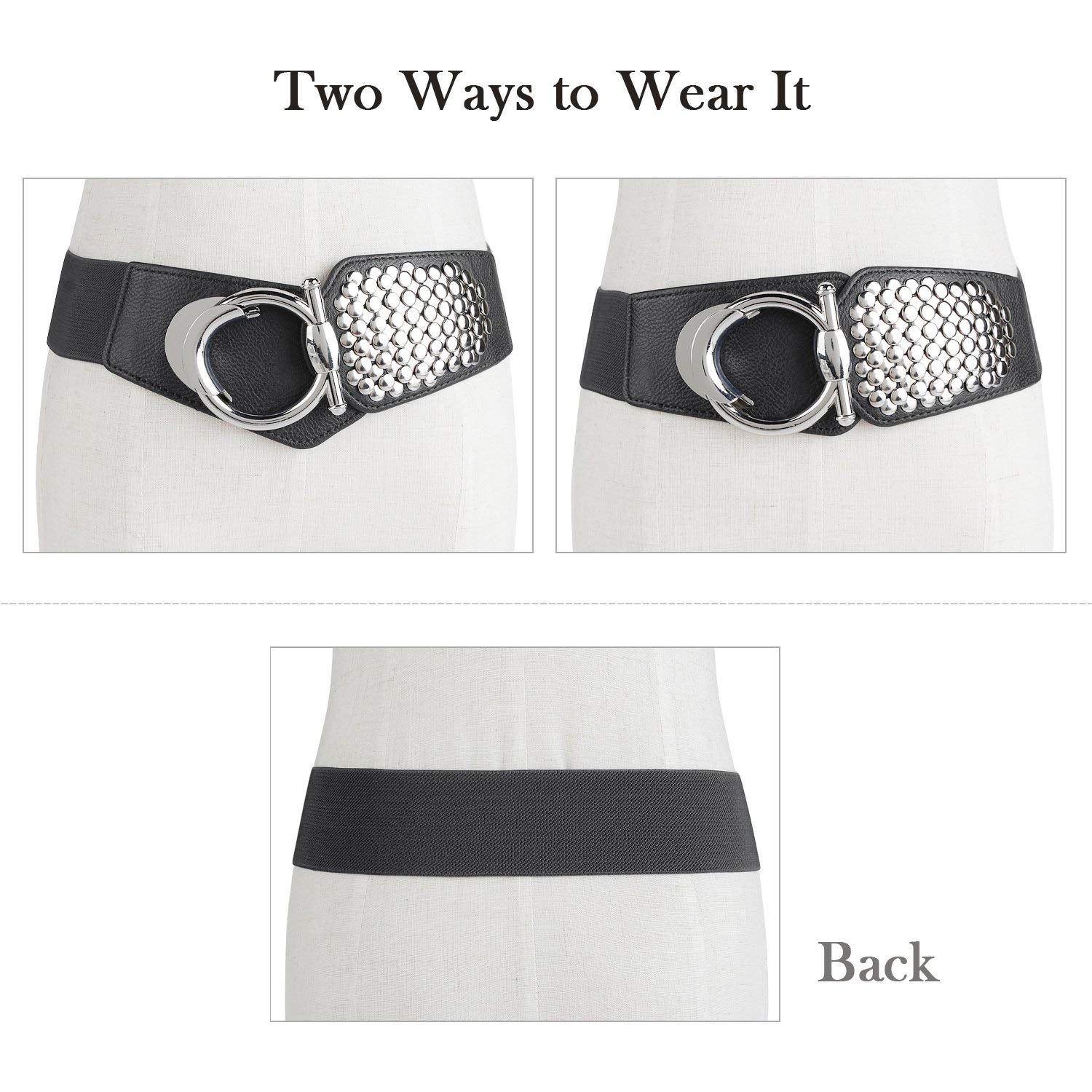 Women's Fashion Vintage Wide Elastic Waist Belt For Dresses With Rivets Studs By JASGOOD
