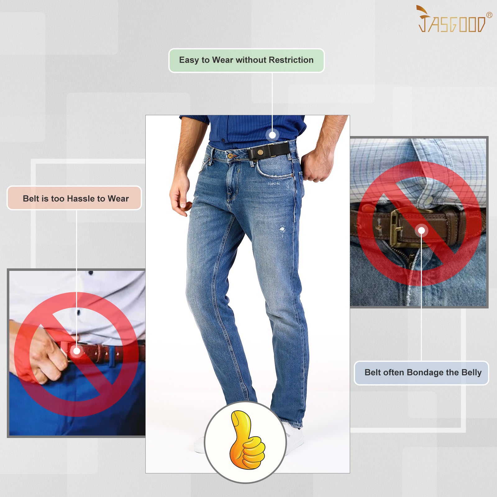 Men Women 2 Pack Elastic Invisible Belts No Buckle Stretch Belt for Jeans - JASGOOD OFFICIAL