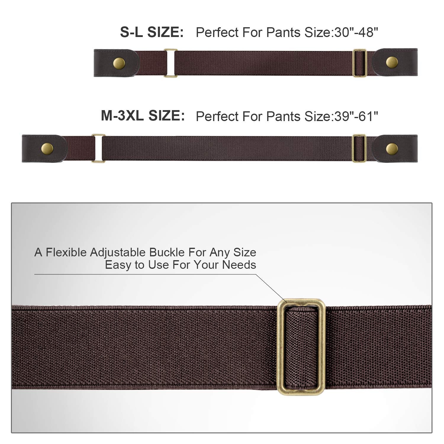 No Buckle Stretch No Show Belt for Men 1.38 inches Wide, Buckless Invisible Elastic Belt for Jeans Pants - JASGOOD OFFICIAL