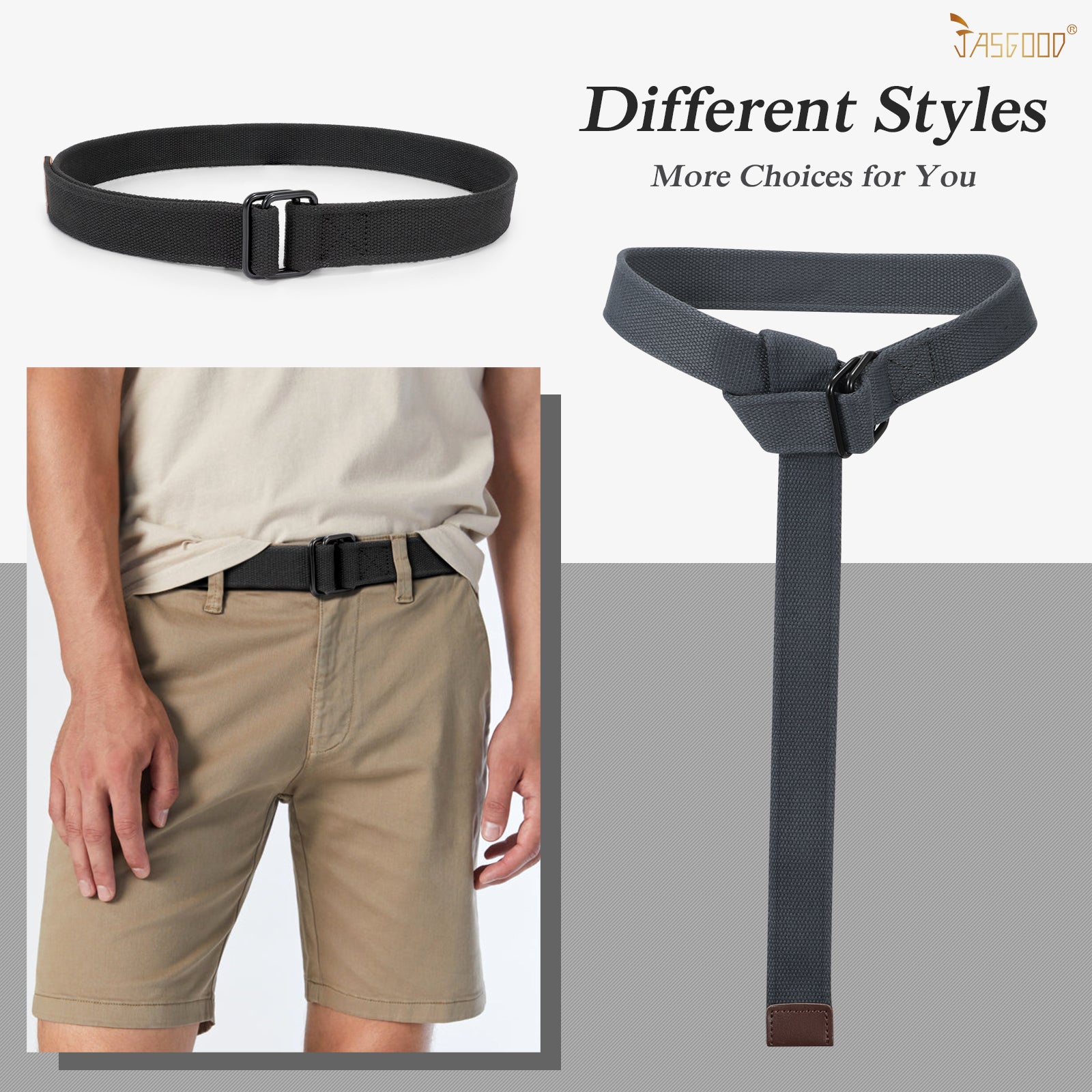 2pcs Men's Belt Kids Canvas Web Belt Football Belt with Double D-ring Buckle - JASGOOD OFFICIAL