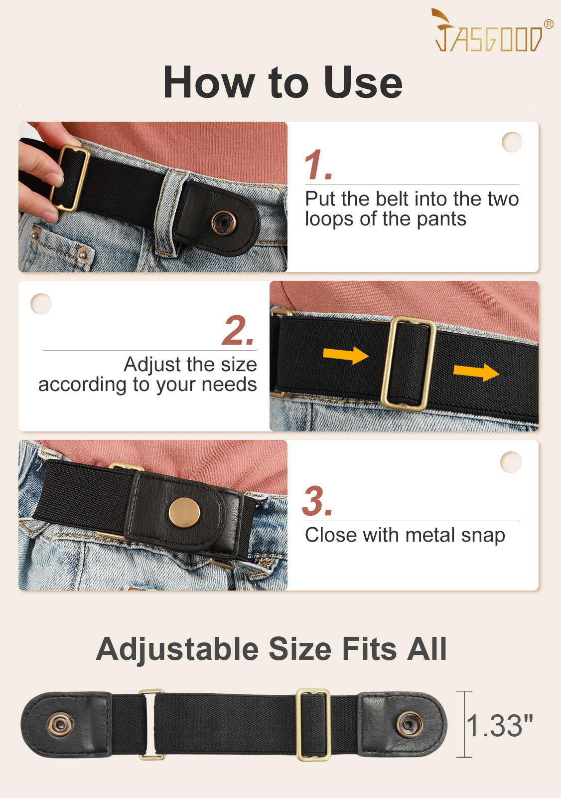 Men Women 2 Pack Elastic Invisible Belts No Buckle Stretch Belt for Jeans - JASGOOD OFFICIAL