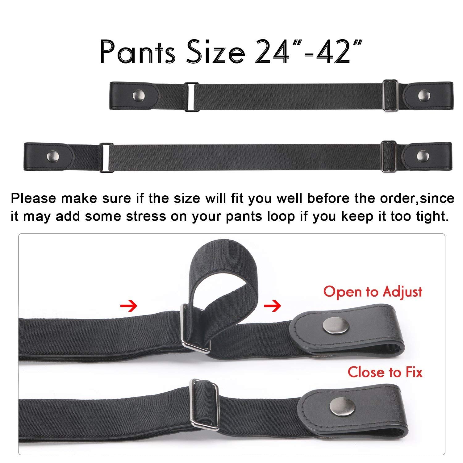 No Buckle Women/Men Invisible Belt Elastic Waist Belt Up to 48" for Jeans Pants Dresses