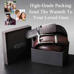 2 Pack Leather Ratchet Dress Belt for Men Perfect Fit Waist Size Up to 44" with Automatic Buckle 