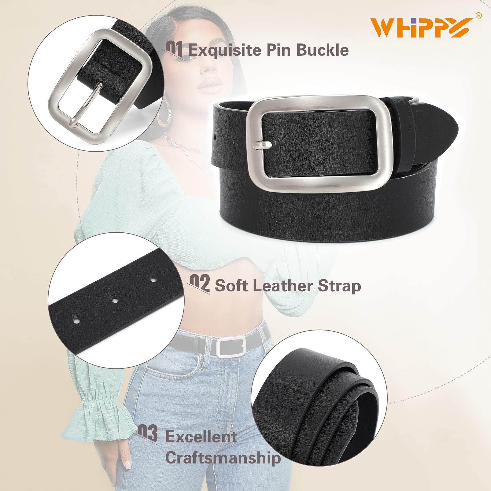 Women Leather Belts for Jeans Pants Fashion Dress Belt for Women with Solid Pin Buckle - JASGOOD OFFICIAL