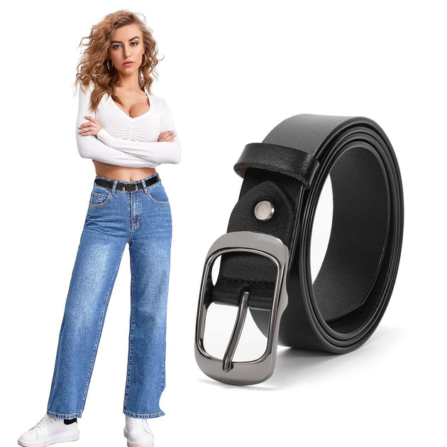 Women Black Leather Belt with Black Buckle Ladies Classic Waist Belt f JASGOOD OFFICIAL