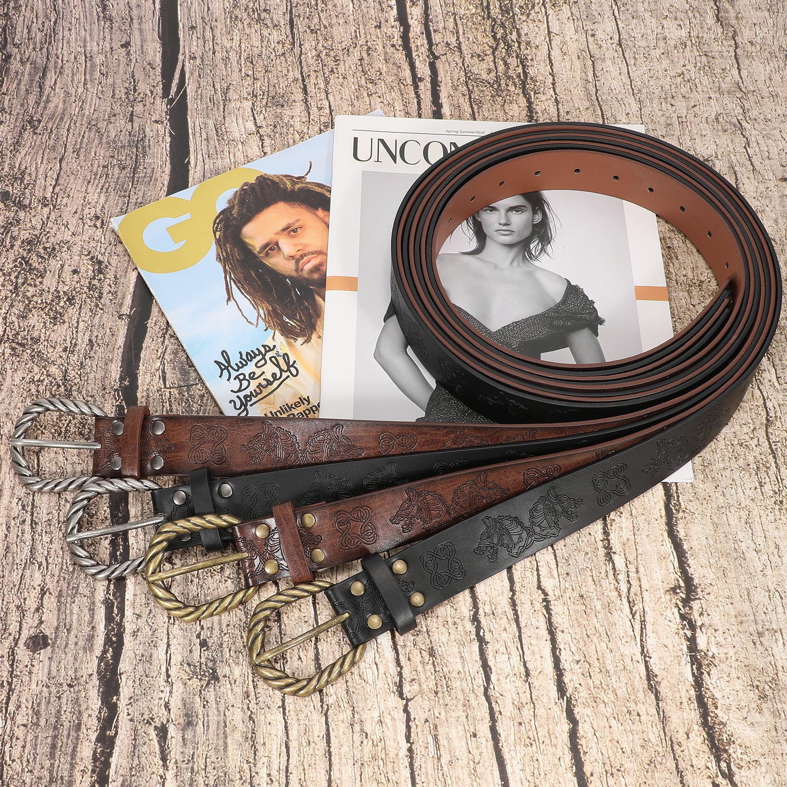 Leather Ratchet Dress Belt for Men Double Prong Leather Belt Heavy Duty Belt for Men - JASGOOD OFFICIAL
