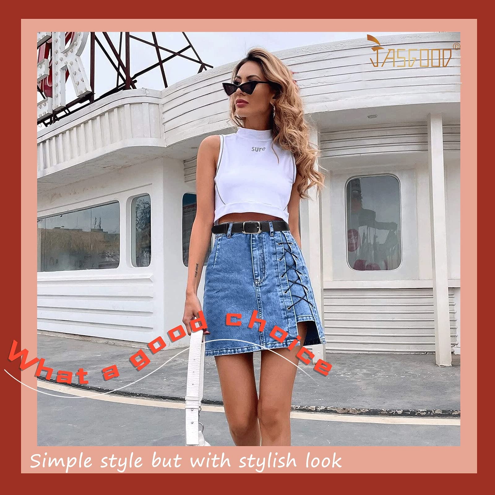 Women Black Leather Belt with Black Buckle,Ladies Classic Waist Belt for Jeans Pants Fashion Design (A-Black, Fit for Pants Size 33"-38") - JASGOOD OFFICIAL