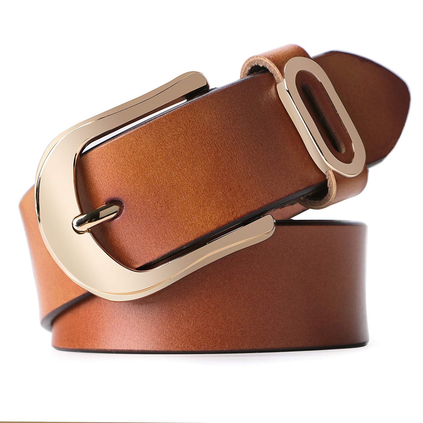 Whippy Women Casual Leather Belt for Jeans, 1.2 Inch Wide with Golden Buckle