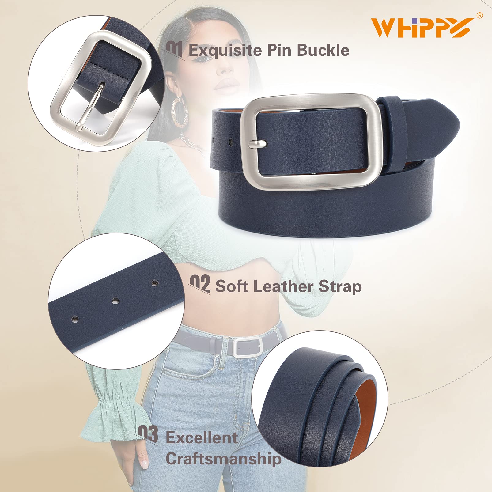 Women Leather Belts for Jeans Pants Fashion Dress Belt for Women with Solid Pin Buckle - JASGOOD OFFICIAL