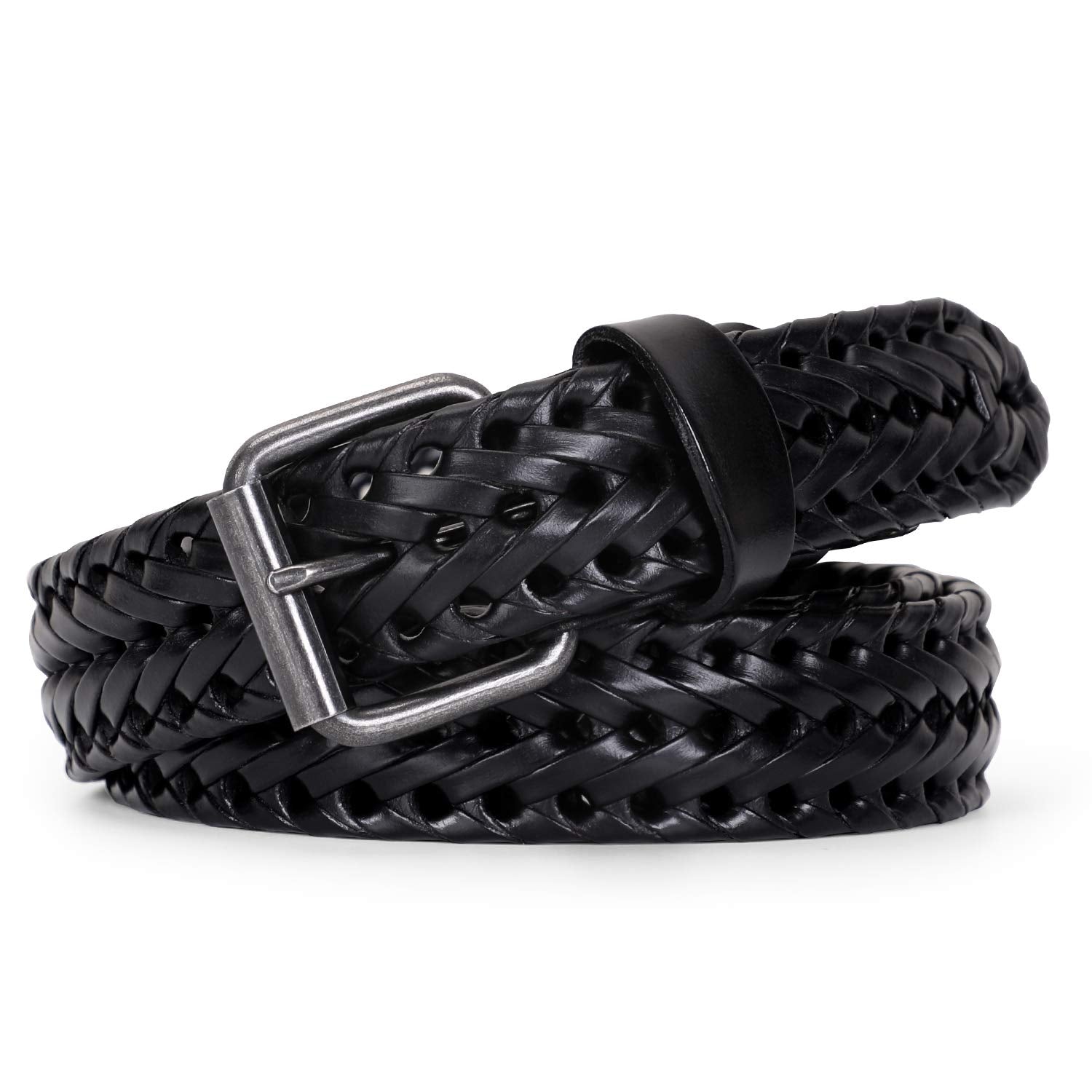 JASGOOD Men’s Leather Braided Belt, Cowhide Leather Woven Belt for Jeans 1.3 Inch Wide with Prong Buckle - JASGOOD OFFICIAL