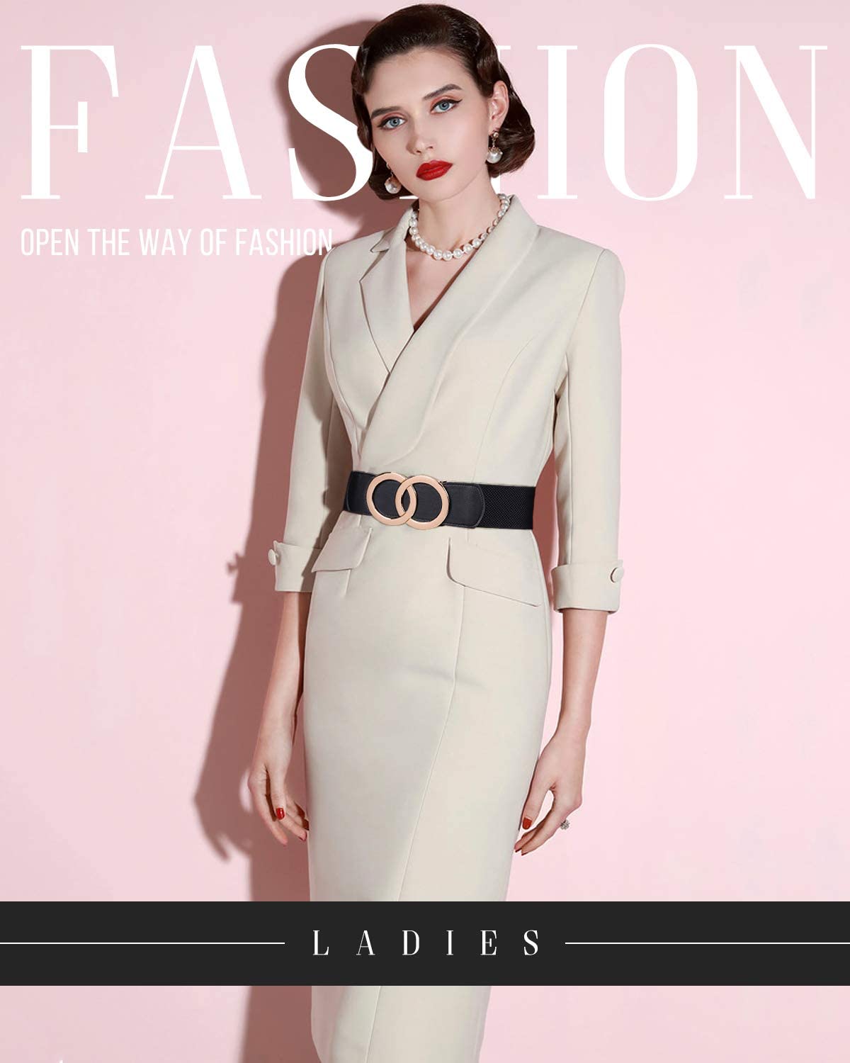 JASGOOD Women Stretchy Wide Waist Belts, Ladies Elastic Belt for Dresses Double Ring Buckle - JASGOOD OFFICIAL