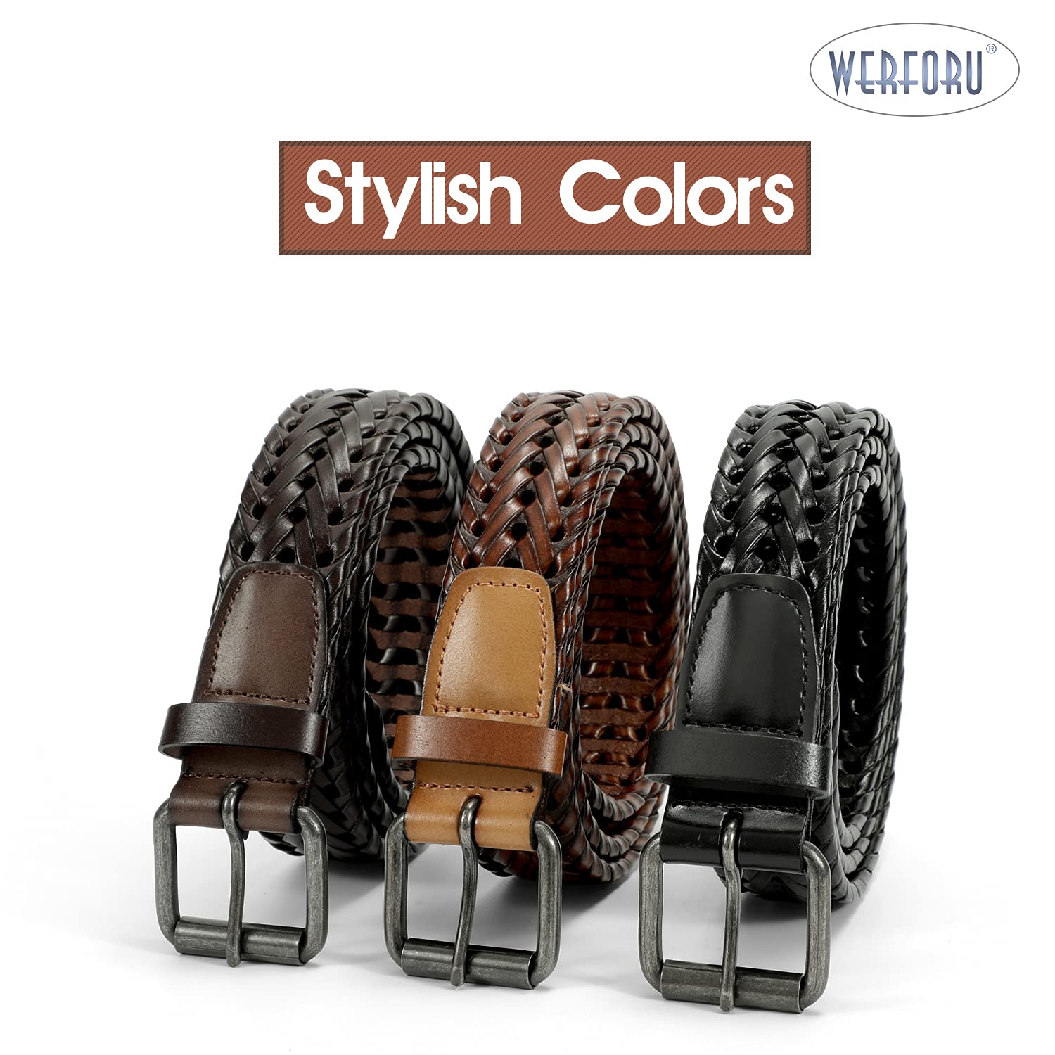 JASGOOD Men’s Leather Braided Belt, Cowhide Leather Woven Belt for Jeans 1.3 Inch Wide with Prong Buckle - JASGOOD OFFICIAL