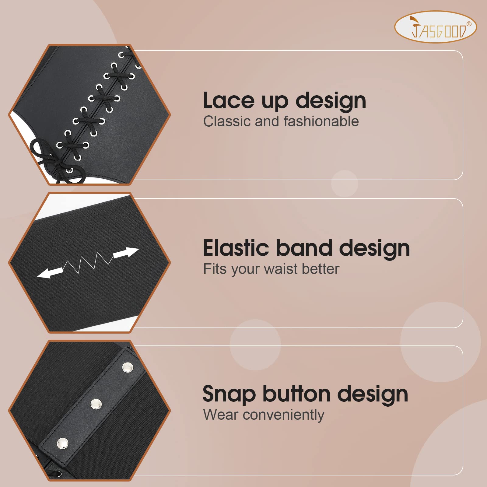 Women Corset Cinch Belt Lace-up Elastic Waist Belt, Tied Costume Waspie Waist Belt for Women 5.9" Width - JASGOOD OFFICIAL