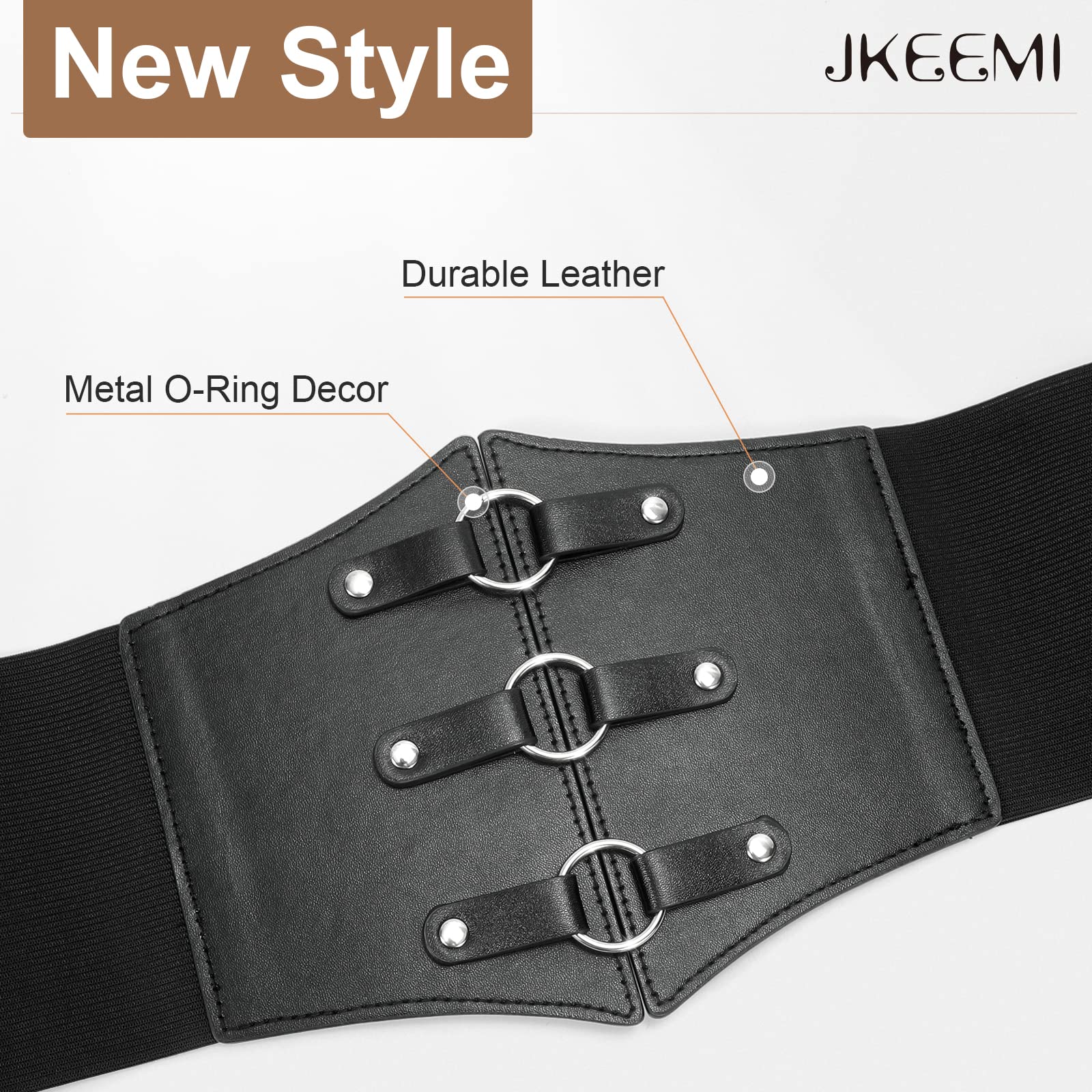 Women Corset Belt Metal O-Ring Decor Wide Elastic Belt for Daily Dress Cosplay Halloween Costumes - JASGOOD OFFICIAL