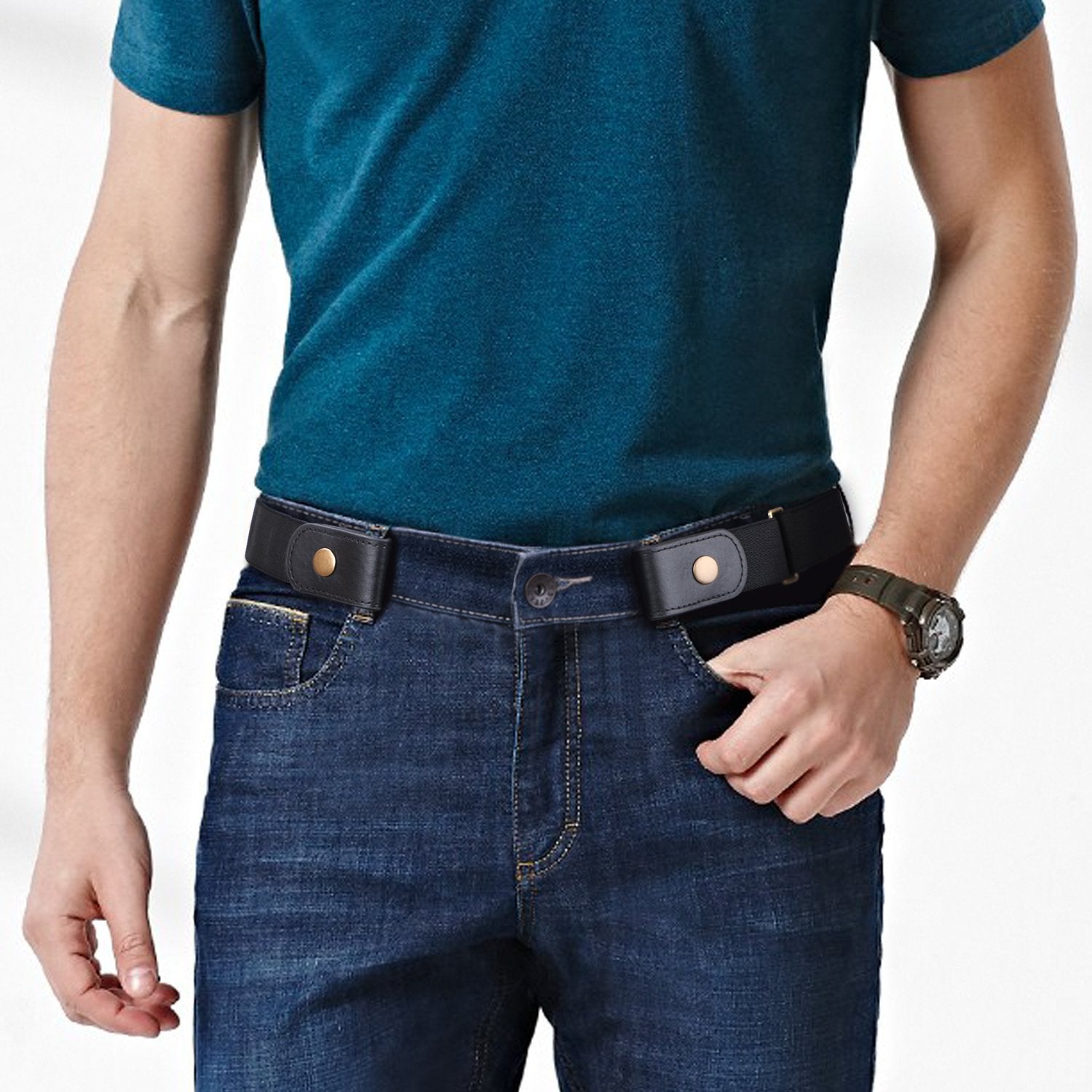 No Buckle Show Belt for Men Buckle Free Stretch Belt for Jeans Pants 1.38 Inches Wide - JASGOOD OFFICIAL